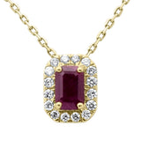 .70ct G SI 14K Yellow Gold Ruby Gemstone & Diamond Halo Pendant 18" Long