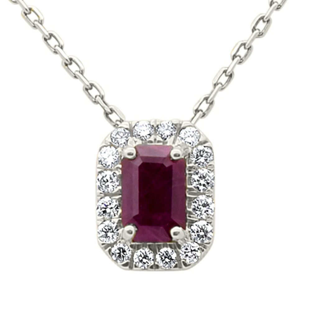 1.10ct G SI 14K White Gold Ruby Gemstone & Diamond Halo Pendant 18" Long