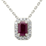 1.10ct G SI 14K White Gold Ruby Gemstone & Diamond Halo Pendant 18" Long