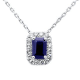 .97ct G SI 14K White Gold Blue Sapphire Gemstone & Diamond Halo Pendant 18" Long