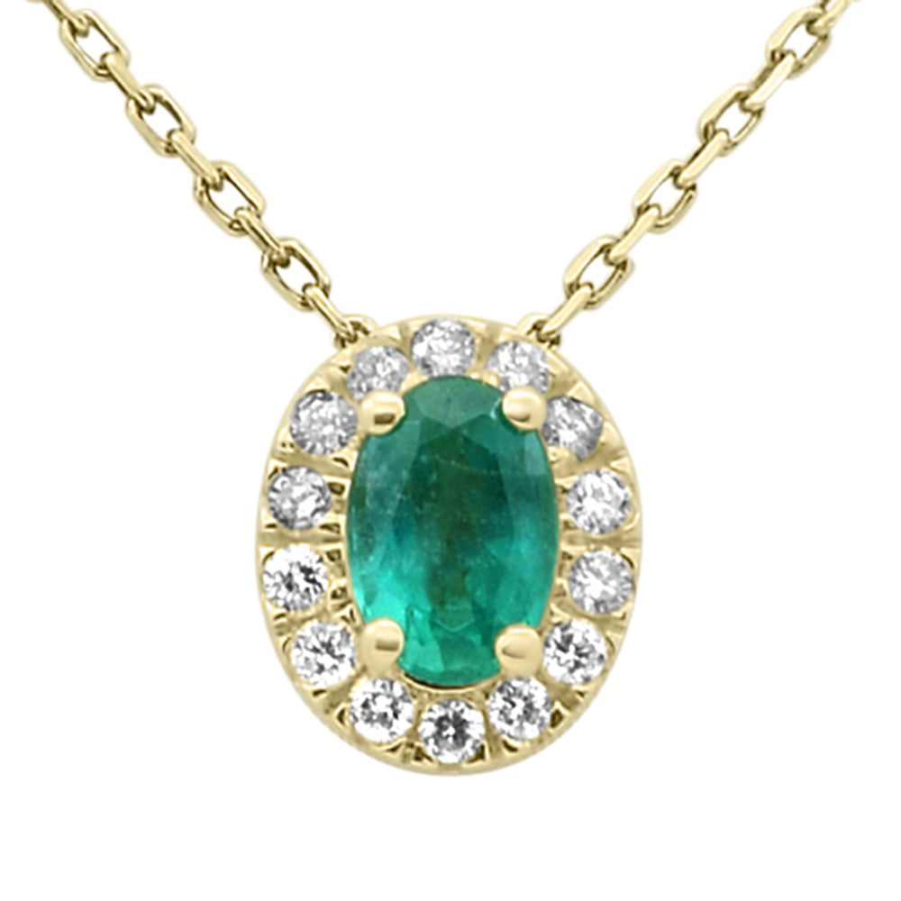.67ct G SI 14K Yellow Gold Oval Emerald Gemstone & Diamond Halo Pendant 18" Long