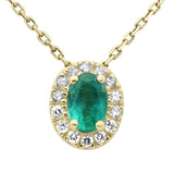 .67ct G SI 14K Yellow Gold Oval Emerald Gemstone & Diamond Halo Pendant 18" Long