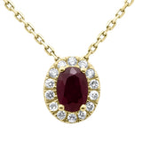 .73ct G SI 14K Yellow Gold Oval Ruby Gemstone & Diamond Halo Pendant 18" Long