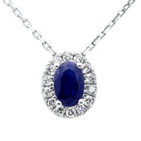 .80ct G SI 14K White Gold Oval Blue Sapphire Gemstone & Diamond Halo Pendant 18" Long