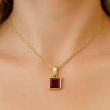 .90ct G SI 14K Yellow Gold Bezel Set Ruby Gemstone Pendant 18" Long
