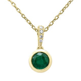 .57ct G SI 14K Yellow Gold Diamond & Emerald Gemstone Bezel Set Pendant 18" Long