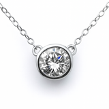 .40ct G SI 14K White Gold Round Diamond Bezel Pendant 18" Long