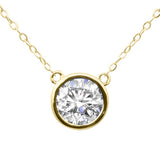 .90ct G SI 14K Yellow Gold Round Diamond Bezel Pendant 18" Long