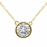 1.01ct G SI 14K Yellow Gold Round Diamond Bezel Pendant 18" Long