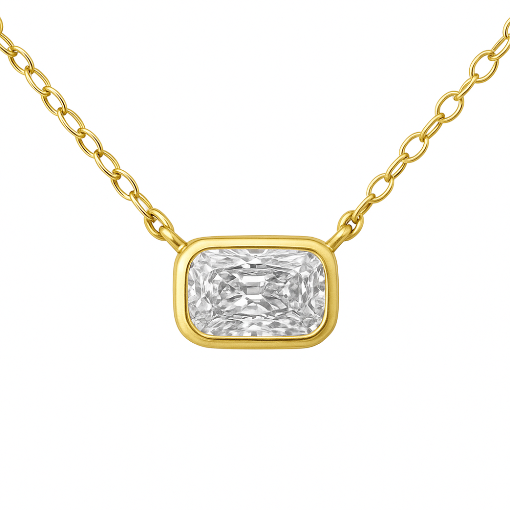<span style="color:purple">SPECIAL!</span> .31ct G SI 14K Yellow Gold Bezel Set Radiant Cut Diamond Solitaire Pendant Necklace 18" Long