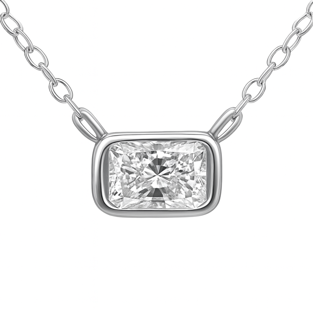 .31ct G SI 14K White Gold Bezel Set Radiant Cut Diamond Pendant 18" Long