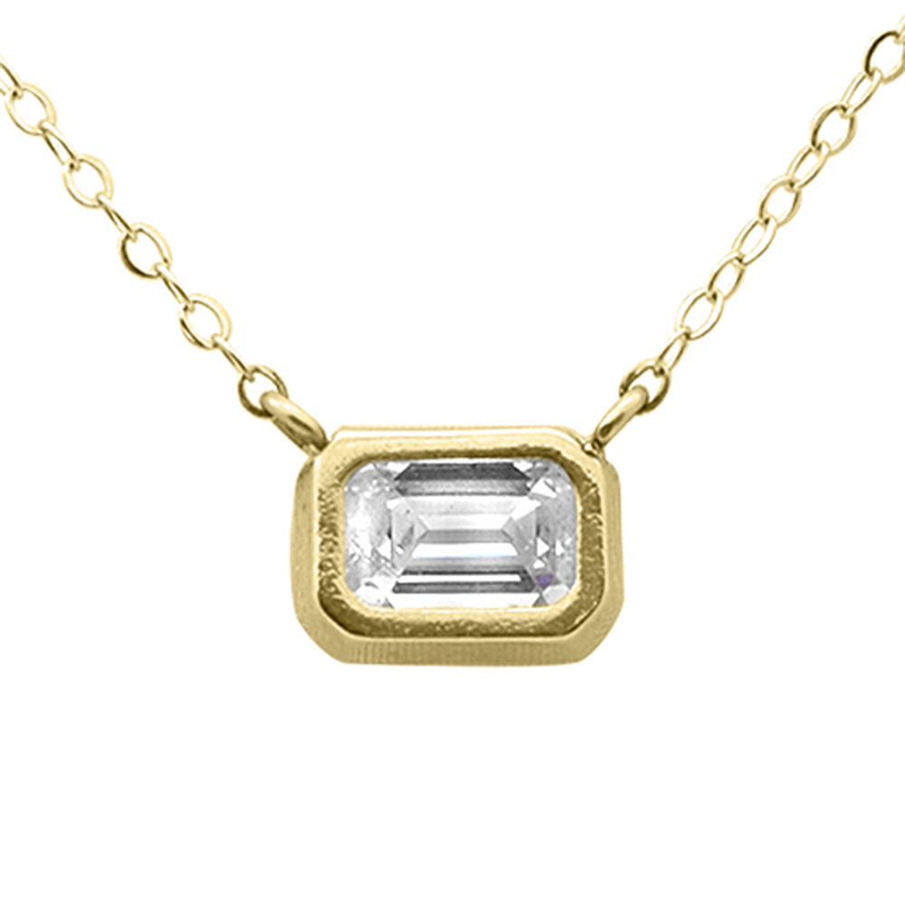 .50ct G SI 14K Yellow Gold Diamond Bezel Emerald Cut Pendant 18" Long