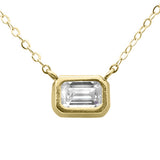 .50ct G SI 14K Yellow Gold Diamond Bezel Emerald Cut Pendant 18" Long
