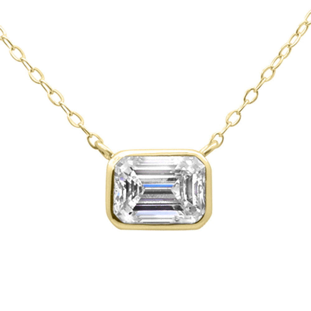 .90ct G SI 14K Yellow Gold Diamond Bezel Emerald Cut Pendant 18" Long