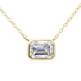 .90ct G SI 14K Yellow Gold Diamond Bezel Emerald Cut Pendant 18" Long