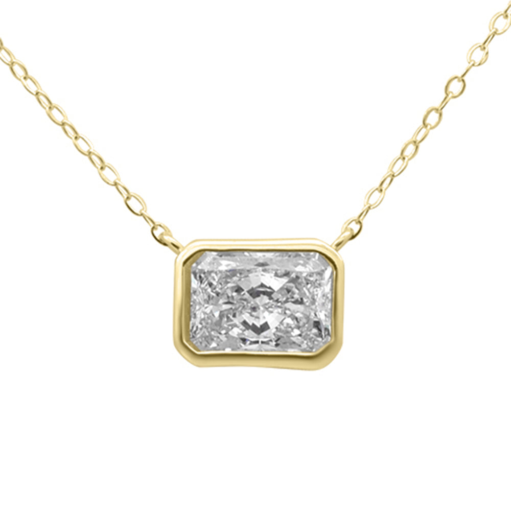 1.00ct G SI 14K Yellow Gold Bezel Set Radiant Cut Diamond Pendant 18" Long