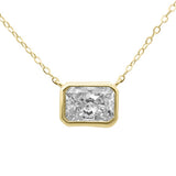 1.00ct G SI 14K Yellow Gold Bezel Set Radiant Cut Diamond Pendant 18" Long