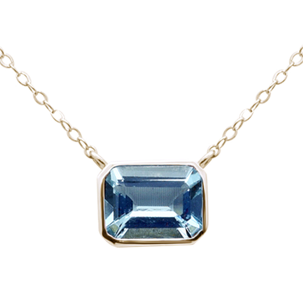 .81ct G SI 14K Yellow Gold Bezel Set Aquamarine Gemstone Pendant Necklace 18" Long