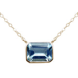 .81ct G SI 14K Yellow Gold Bezel Set Aquamarine Gemstone Pendant Necklace 18" Long
