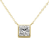 1.04ct G SI 14K Yellow Gold Princess Cut Diamond Pendant 18" Long