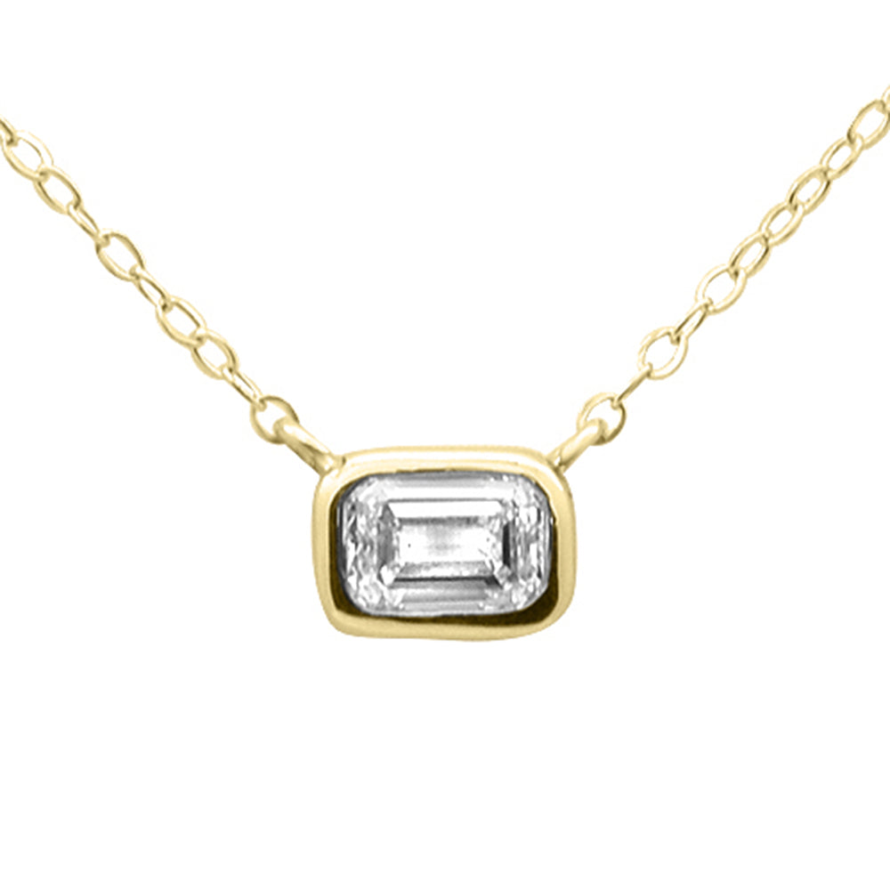 .27ct G SI 14K Yellow Gold Bezel Set Emerald Cut Diamond Pendant 18" Long