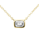 .27ct G SI 14K Yellow Gold Bezel Set Emerald Cut Diamond Pendant 18" Long