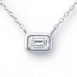 .27ct G SI 14K White Gold Emerald Cut Diamond Bezel Pendant 18" Long