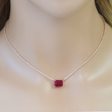2.50ct G SI 14K Rose Gold Diamond & Ruby Gemstone Tennis Necklace Pendant 16" Long