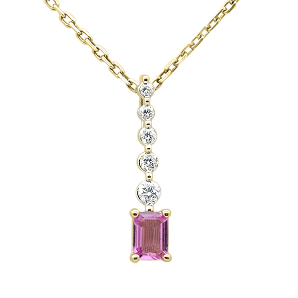 .27ct G SI 14K Yellow Gold Diamond & Pink Sapphire Gemstone Drop Dangle Pendant 18" Long