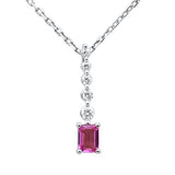 .27ct G SI 14K White Gold Diamond & Pink Sapphire Gemstone Drop Dangle Pendant 18" Long