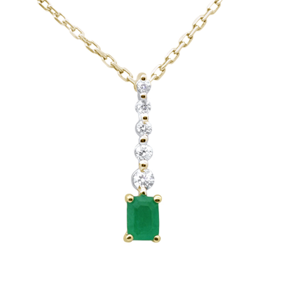 .30ct G SI 14K Yellow Gold Diamond & Emerald Gemstone Drop Dangle Pendant 18" Long