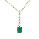.30ct G SI 14K Yellow Gold Diamond & Emerald Gemstone Drop Dangle Pendant 18" Long