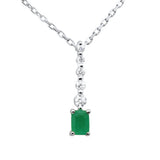 .28ct G SI 14K White Gold Diamond & Emerald Gemstone Pendant 18" Long