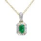 .40ct G SI 14K Yellow Gold Diamond & Emerald Gemstone Halo Pendant 18" Long