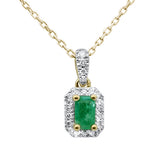 .38ct G SI 14K Yellow Gold Diamond & Emerald Gemstone Halo Pendant 18" Long