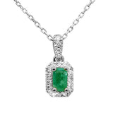 .39ct G SI 14K White Gold Diamond & Emerald Gemstone Halo Pendant 18" Long
