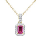 .37ct G SI 14K Yellow Gold Diamond & Pink Sapphire Gemstone Halo Pendant 18" Long