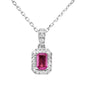 .46ct G SI 14K White Gold Diamond & Pink Sapphire Gemstone Halo Pendant 18" Long