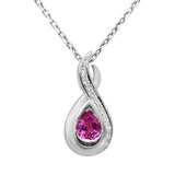.43ct G SI 14K White Gold Diamond & Pink Sapphire Gemstone Teardrop Pendant 18" Long