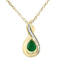 .30ct G SI 14K Yellow Gold Diamond & Emerald Gemstone Teardrop Pendant 18" Long