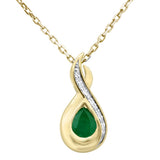 .30ct G SI 14K Yellow Gold Diamond & Emerald Gemstone Teardrop Pendant 18" Long