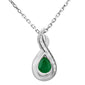 .30ct G SI 14K White Gold Diamond & Emerald Gemstone Teardrop Pendant 18" Long
