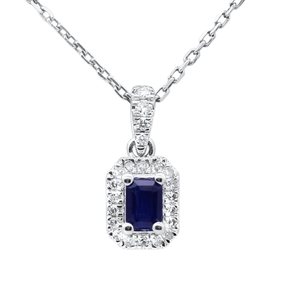 .35ct G SI 14K White Gold Diamond & Blue Sapphire Gemstone Halo Pendant 18" Long