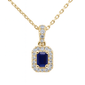 .41ct G SI 14K Yellow Gold Diamond & Blue Sapphire Gemstone Halo Pendant 18" Long