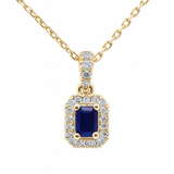 .32ct G SI 14K Yellow Gold Diamond & Blue Sapphire Gemstone Halo Pendant 18" Long