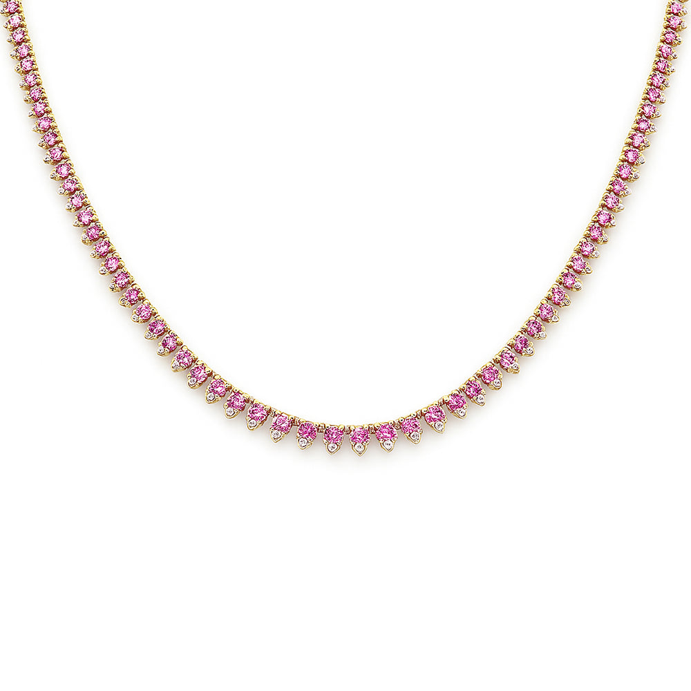 <span style="color:purple">SPECIAL!</span> 8.63ct G SI 14K Yellow Gold Diamond & Pink Sapphire Tennis Necklace 16" Long