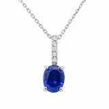 1.94ct G SI 14K White Gold Diamond & Blue Sapphire Gemstone Pendant 18" Long