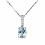 1.23ct G SI 14K White Gold Diamond & Aquamarine Gemstone Pendant 18" Long