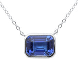 1.50ct G SI 14K White Gold Bezel Set Tanzanite Gemstone Pendant 18" Long