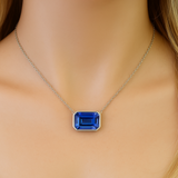 1.50ct G SI 14K White Gold Bezel Set Tanzanite Gemstone Pendant 18" Long